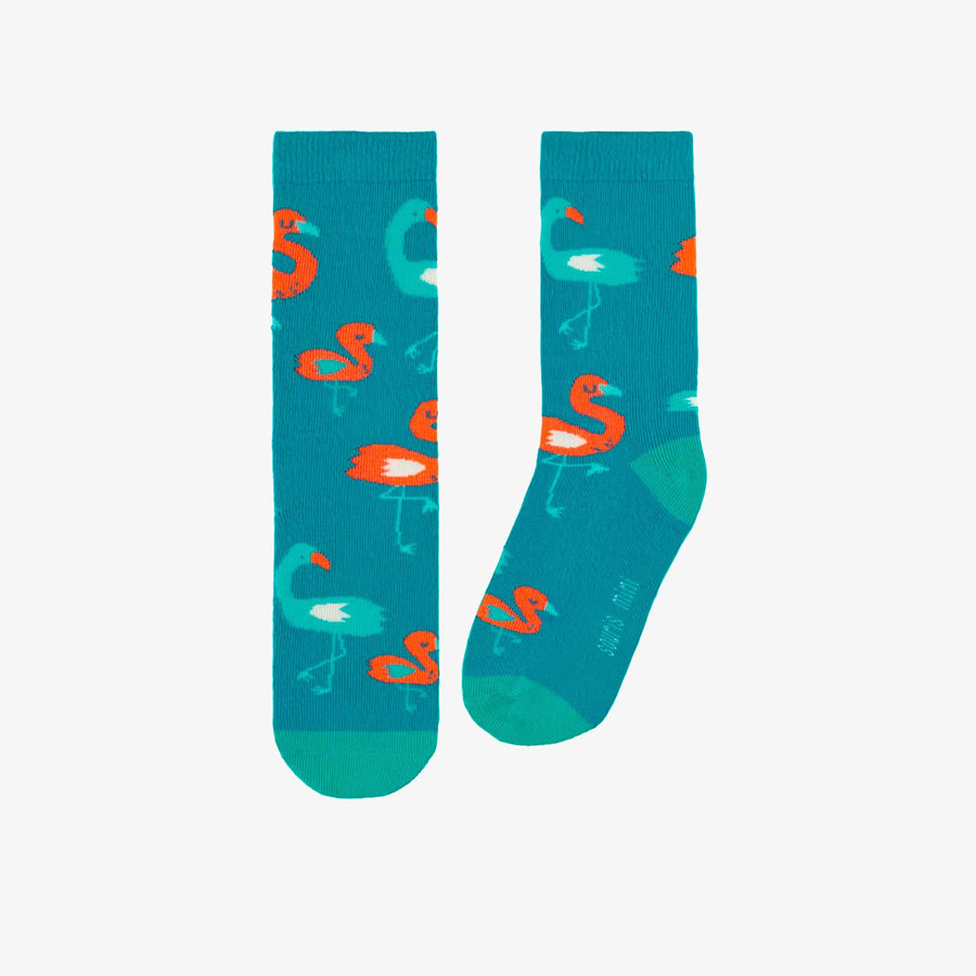TURQUOISE SOCKS WITH FLAMINGO PRINT, CHILD