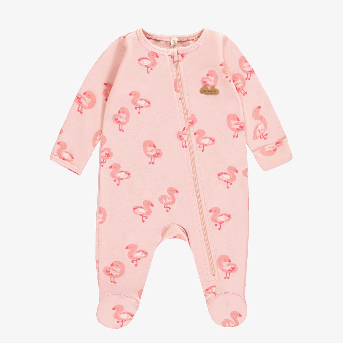 PINK ONE PIECE PAJAMAS IN STRETCH JERSEY WITH FLAMINGO ALL OVER PRINT, NEWBORN