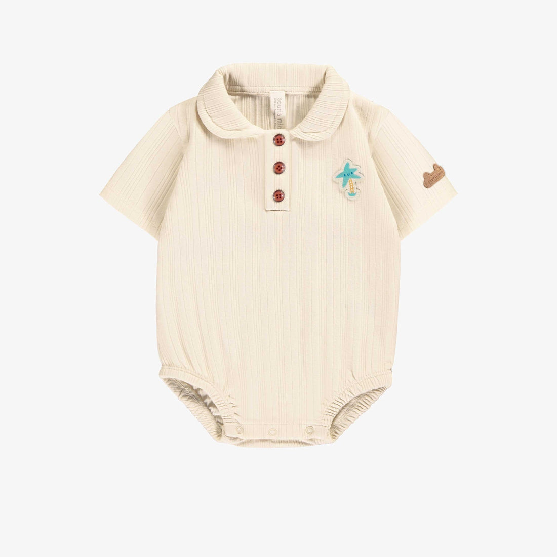 CREAM BODYSUIT IN RIB KNIT, NEWBORN