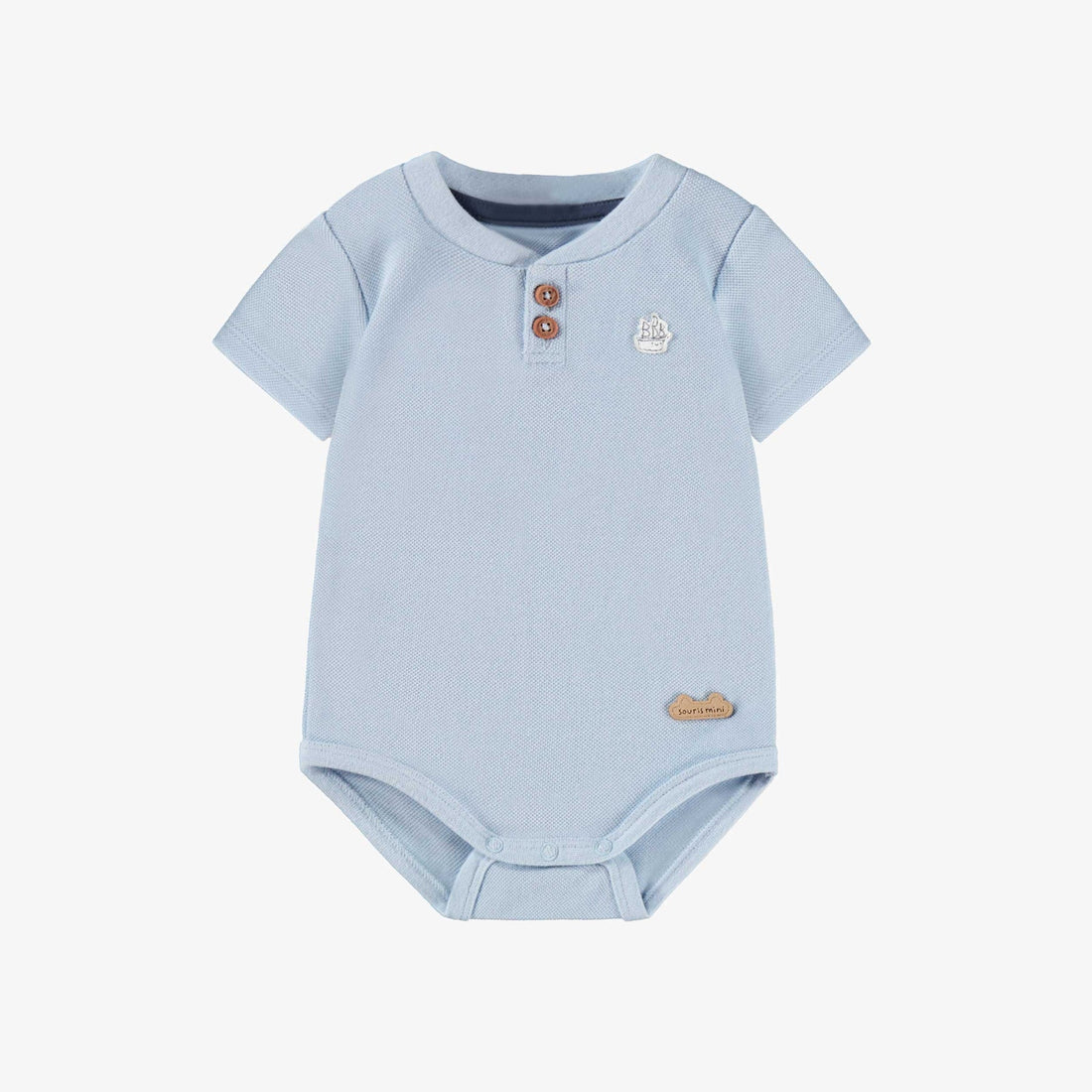 BLUE BODYSUIT IN WAFFLE JERSEY, NEWBORN