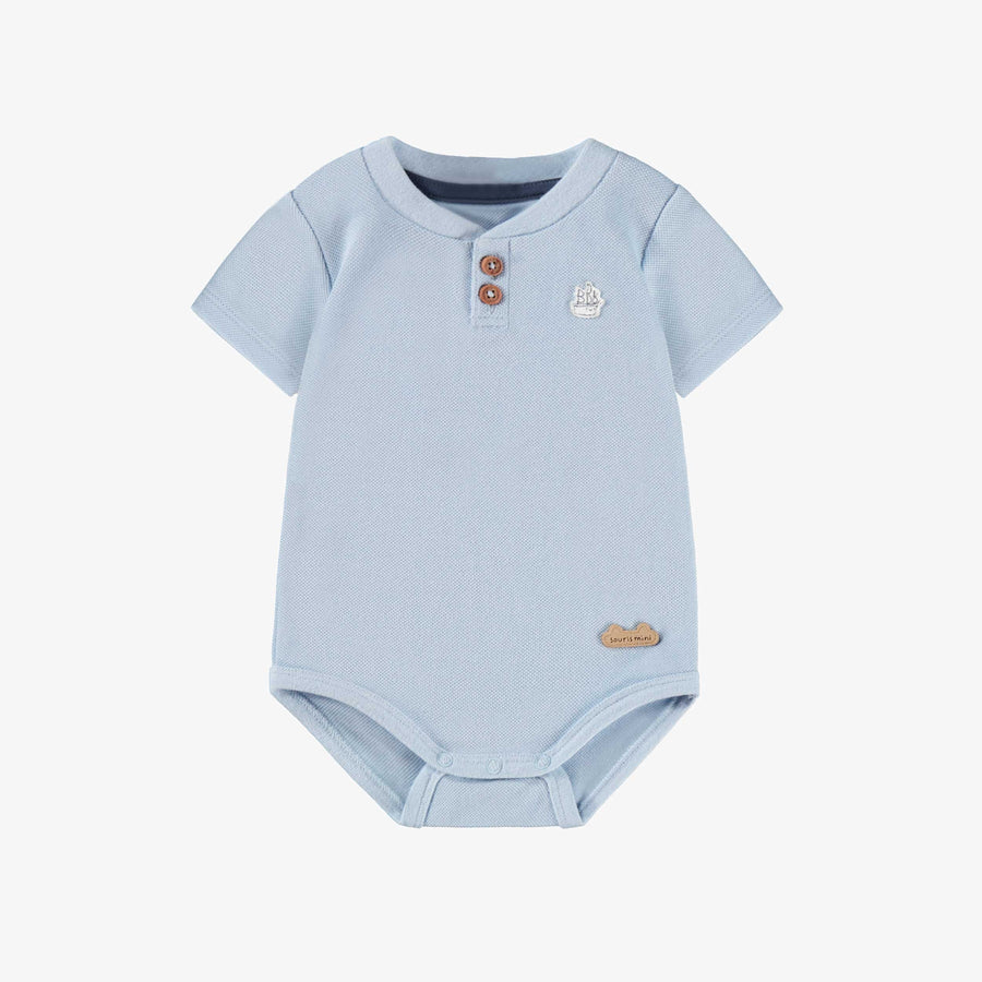 BLUE BODYSUIT IN WAFFLE JERSEY, NEWBORN