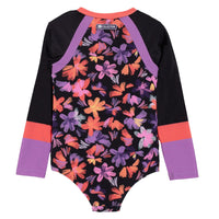 Long Sleeve Black Floral One-Piece UV Swimsuit