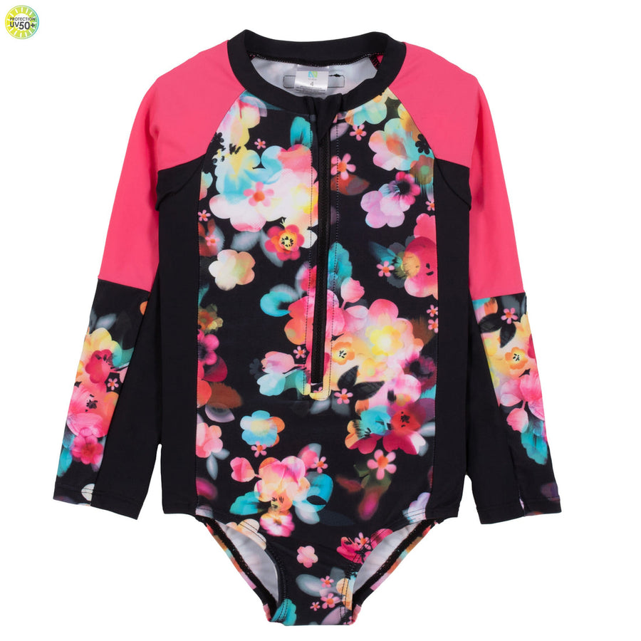Long Sleeve Black Pink One-Piece UV Swimsuit
