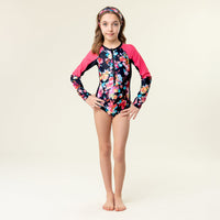 Long Sleeve Black Pink One-Piece UV Swimsuit