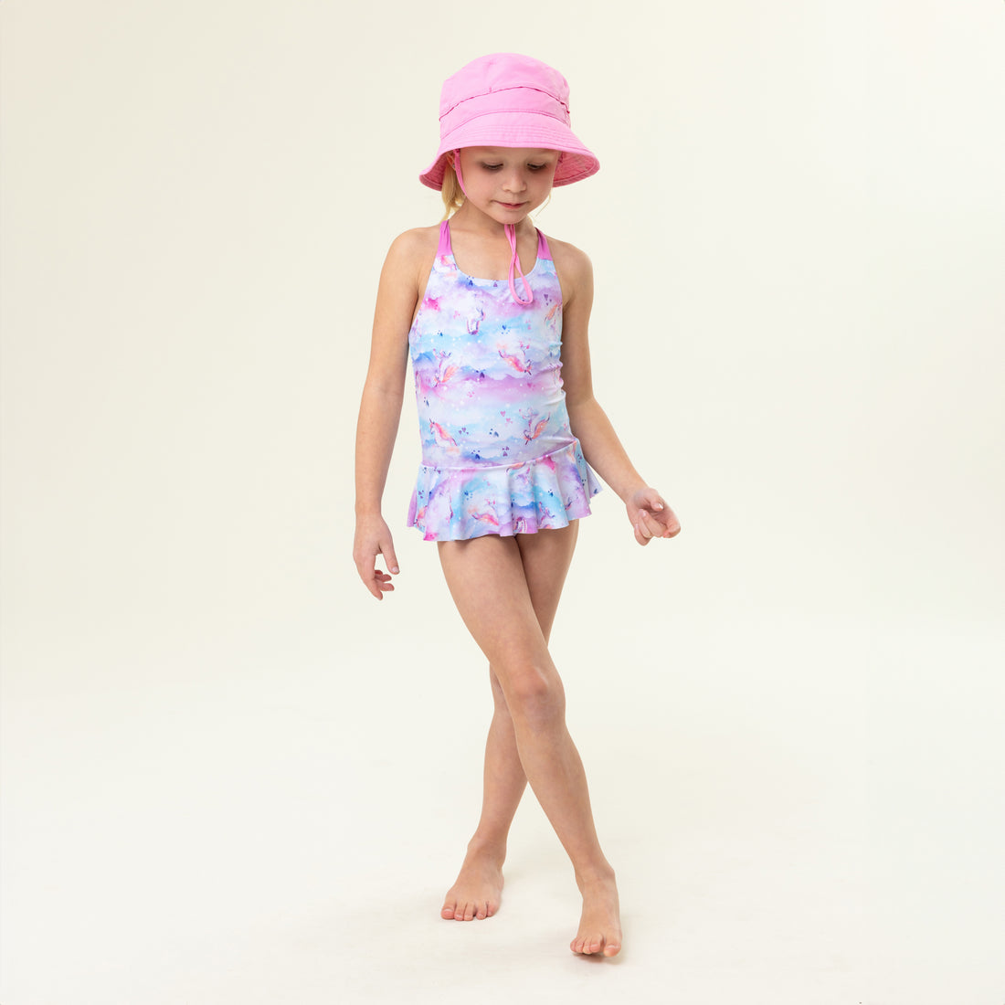 Girls' Pink One-Piece UV Swimsuit