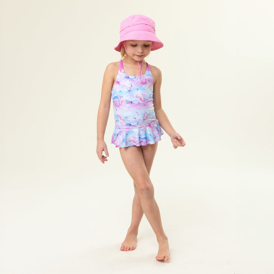 Girls' Pink One-Piece UV Swimsuit