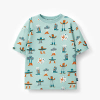 Turquoise T-shirt with western all over print, child