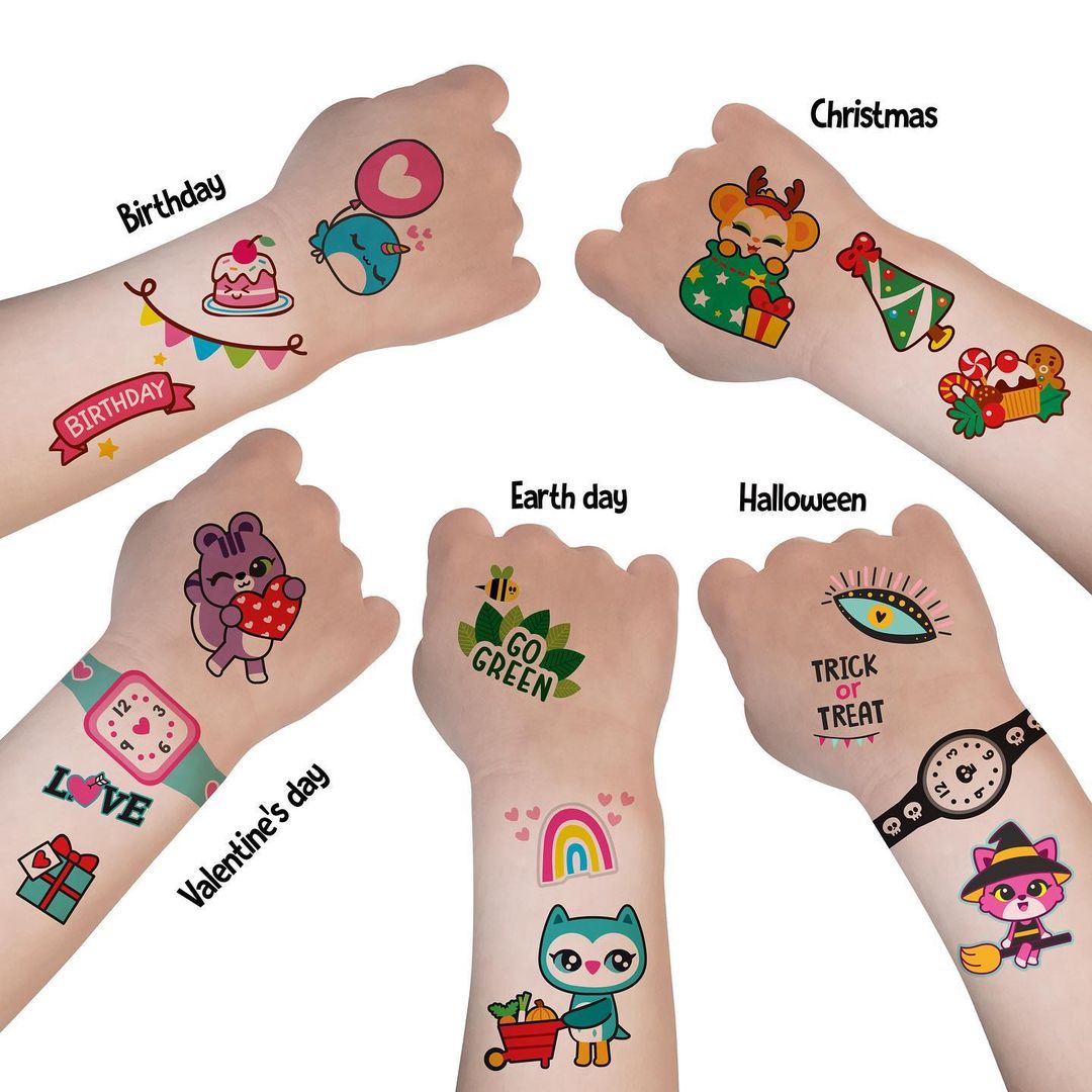 Non Toxic Temporary Tattoos For Kids (10 Sheets/ 150 Pcs)