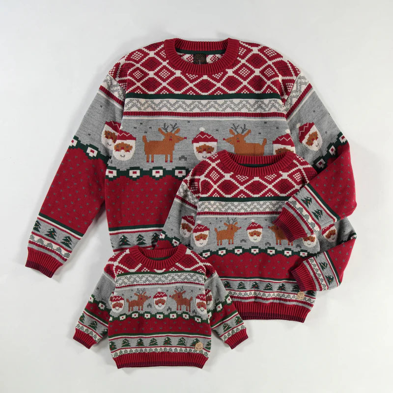 RED KNIT SWEATER WITH FESTIVE PATTERNS, BABY