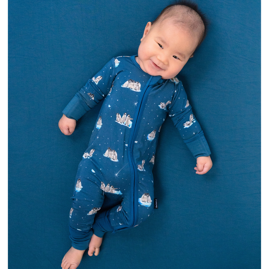 Footless Zipper Sleeper - Penguins (Night Sky)