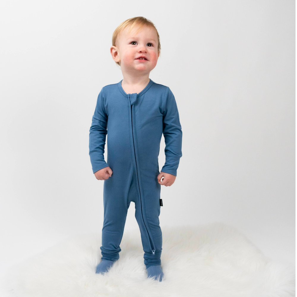 Footless Sleeper with Fold-over Cuffs - Ocean Blue