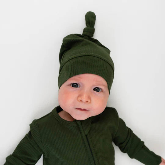 Ribbed Bamboo Knotted Hat - Forest Green