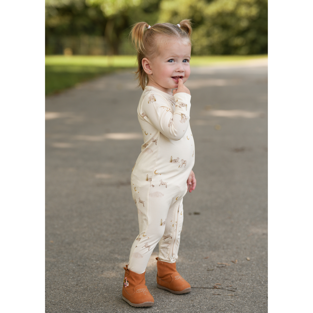 Footless Sleeper with Fold-over Cuffs - Little Lambs