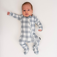Footed Zipper Sleeper - Denim Plaid