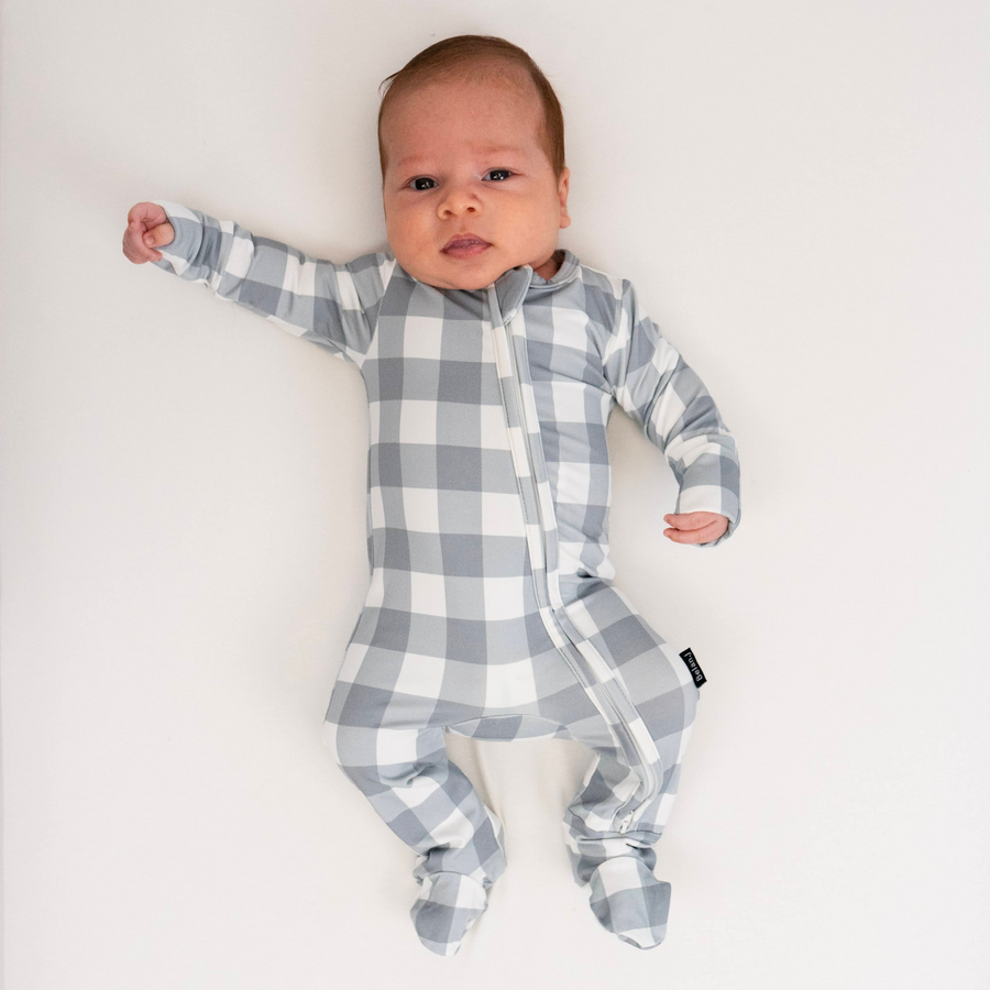 Footed Zipper Sleeper - Denim Plaid