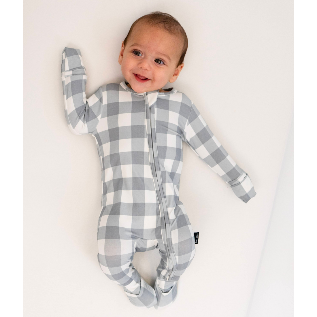 Footless Sleeper with Fold-over Cuffs - Denim Plaid