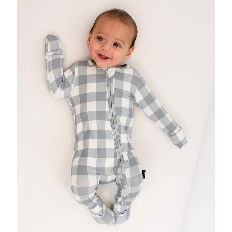 Footless Sleeper with Fold-over Cuffs - Denim Plaid