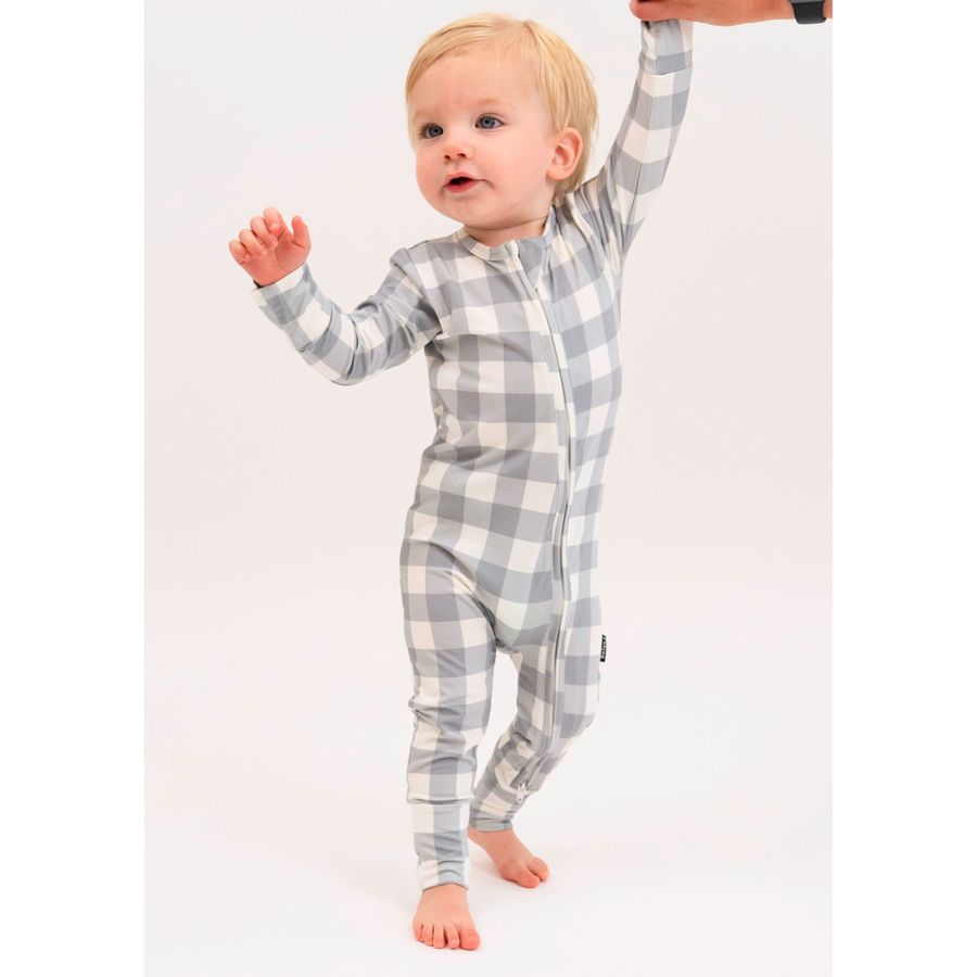 Footless Sleeper with Fold-over Cuffs - Denim Plaid