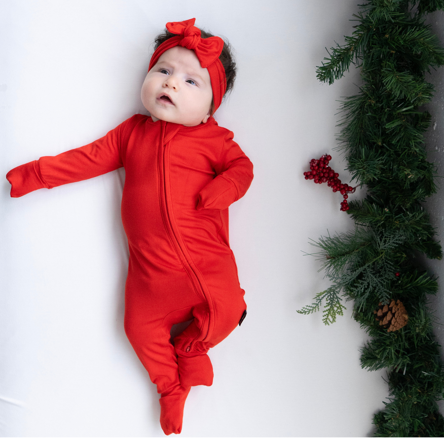 Footless Sleeper with Fold-over Cuffs - Santa Red