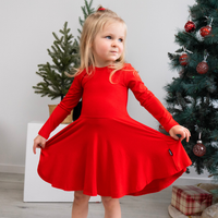 Long Sleeves Twirl Dress - Santa Red