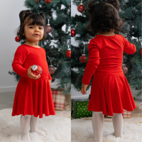 Long Sleeves Twirl Dress - Santa Red