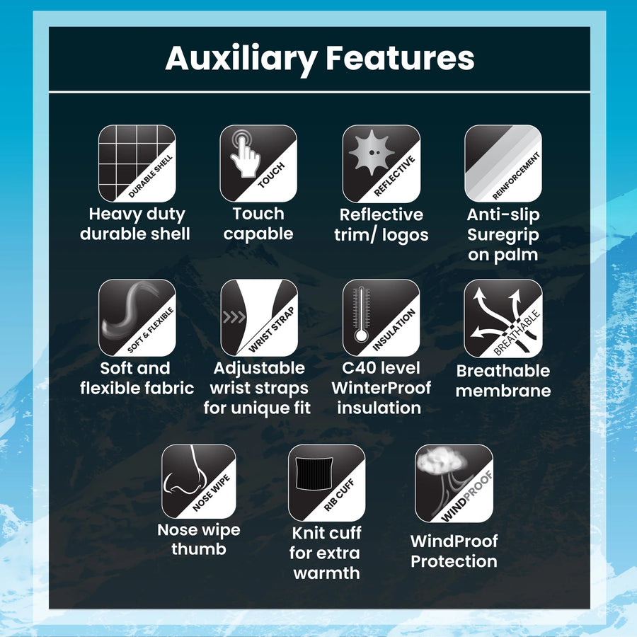 Black Stitch Reflective Ski Glove