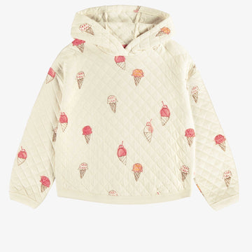 CREAM QUILTED HOODIE WITH ICE CREAM PRINT, CHILD