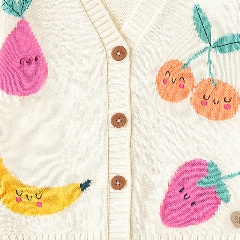 Cream knit cardigan with fruit patterns, child