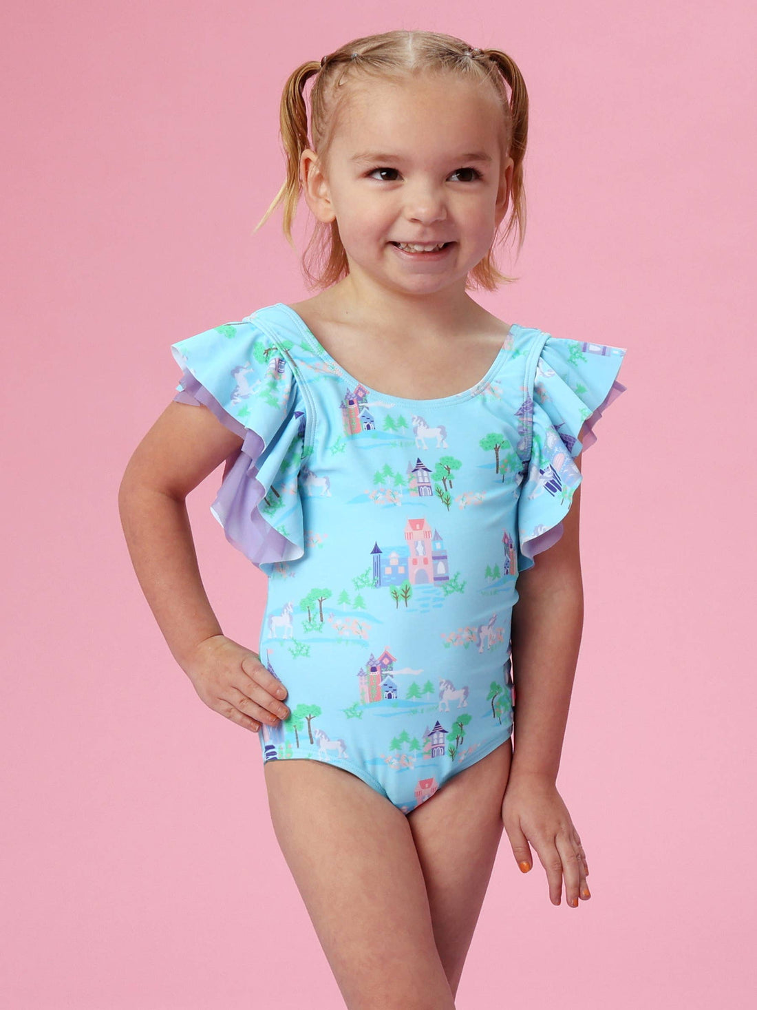 Girls Once Upon a Castle Butterfly Sleeve One Piece Swimsuit