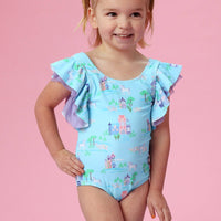 Girls Once Upon a Castle Butterfly Sleeve One Piece Swimsuit