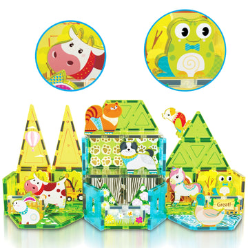 Magnet Tile Building Blocks Farm Animal Toy Set with 8 Character Action Figures