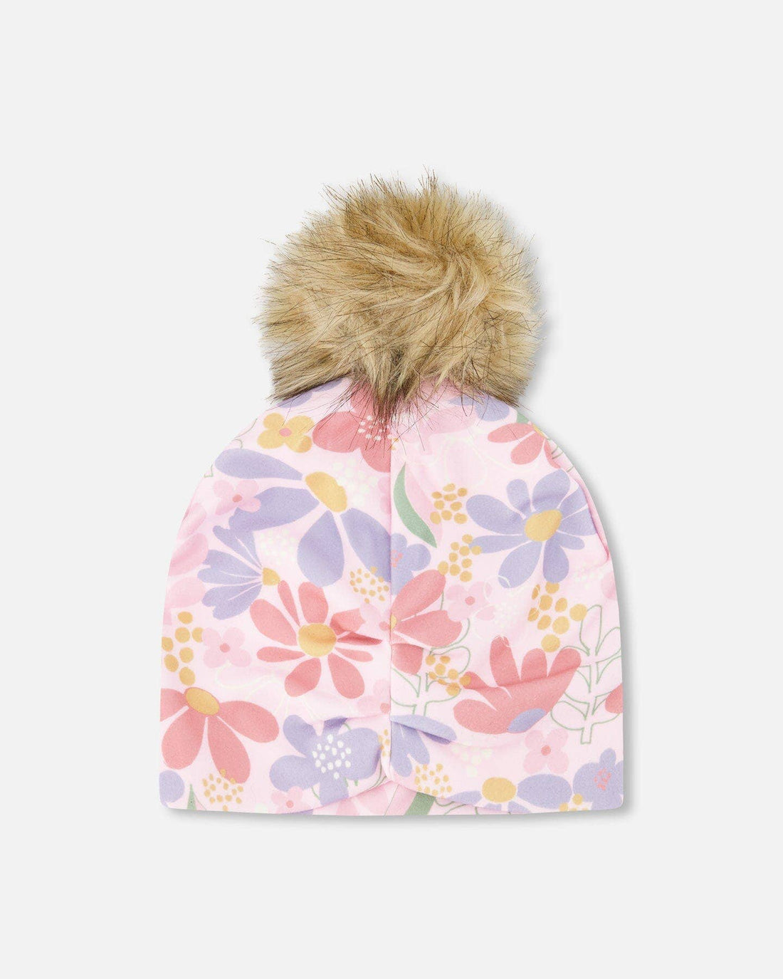 Stretch Jersey Hat Pink Flower Print With Pompom