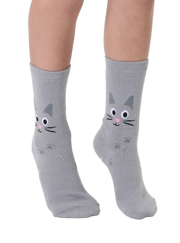 3D Packaged Crew Socks - Kids - Kitty Cat - Gray