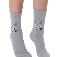 3D Packaged Crew Socks - Kids - Kitty Cat - Gray