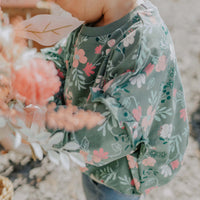 GREEN LONG SLEEVES LOOSE FIT SWEATER WITH FLORAL PRINT, BABY