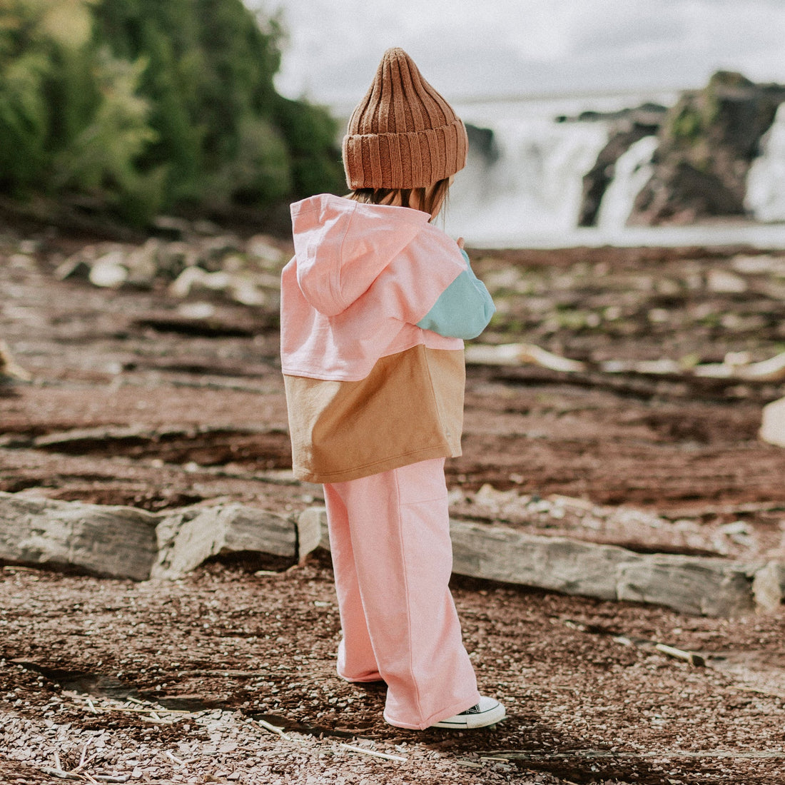 PINK HOODIE WITH COLOR BLOCK IN FRENCH TERRY, BABY