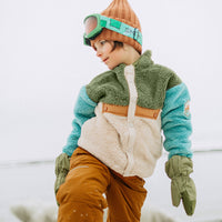 SHERPA GREEN BLOCK COLOR VEST WITH HIGH COLLAR, CHILD