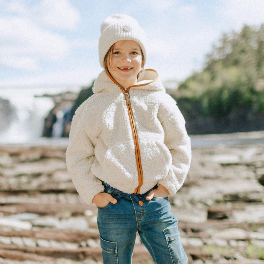 IVORY SHERPA VEST WITH HOOD, CHILD