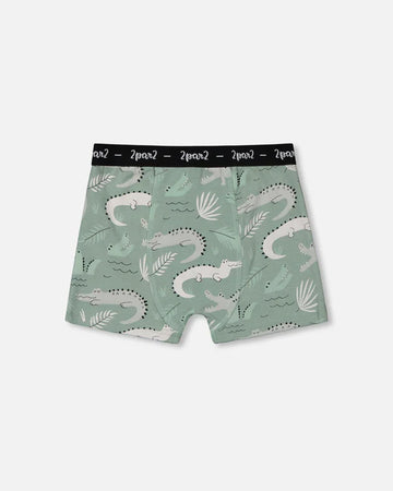 Printed Organic Cotton Boxer Shorts Light Sage And Gray Crocodile
