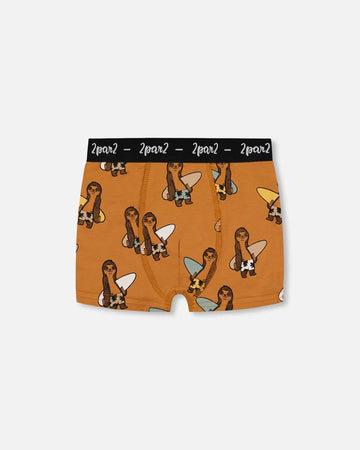Printed Organic Cotton Boxer Shorts Sloths On Tan Background