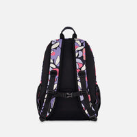 Kids Backpack Black Retro Flower Print