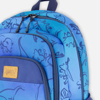 Little Kids Backpack Blue Gradient Dinosaur Print