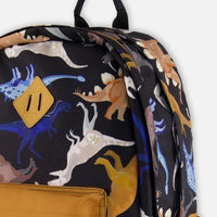 Kids Backpack Black Dinosaur Print