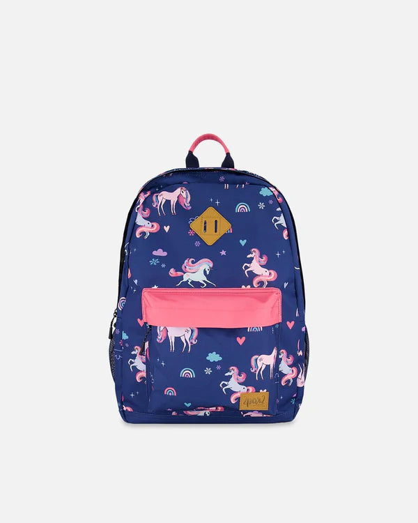 Kids Backpack Navy Unicorn Print