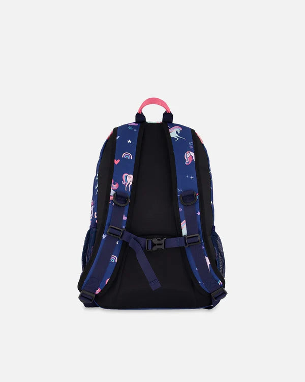Kids Backpack Navy Unicorn Print