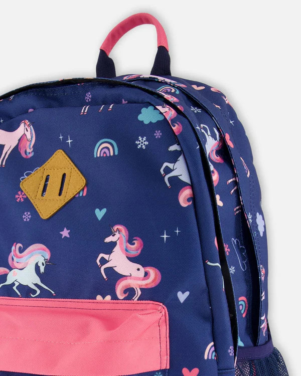 Kids Backpack Navy Unicorn Print
