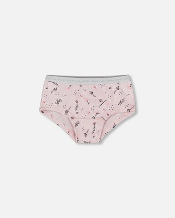 Printed Organic Cotton Boyshort Panty Small Pink Flowers On Pale Pink Background