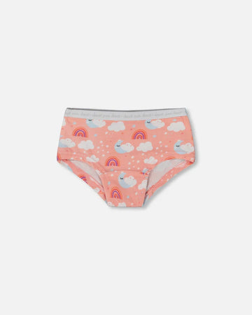 Printed Organic Cotton Boyshort Panty Rainbow On Light Coral