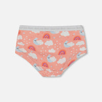 Printed Organic Cotton Boyshort Panty Rainbow On Light Coral