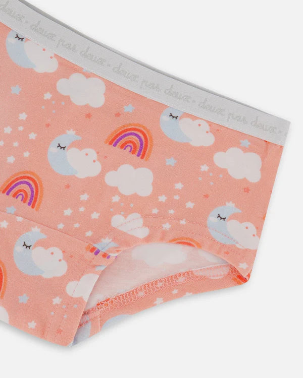 Printed Organic Cotton Boyshort Panty Rainbow On Light Coral